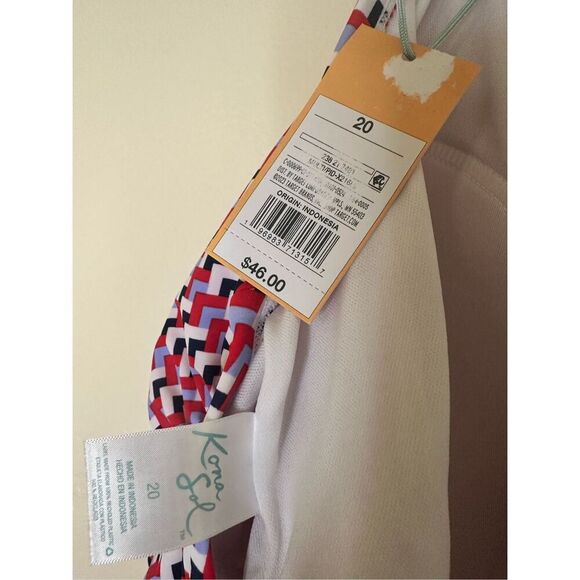 Kona Sol Red White Blue Geometric One Piece Swimsuit Plus Size 20 New - Picture 5 of 7